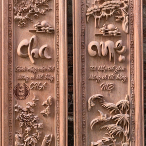 Tranh gỗ cha mẹ gỗ hương đá mộc