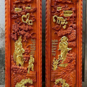 Tranh gỗ cha mẹ gỗ hương đỏ dát vàng