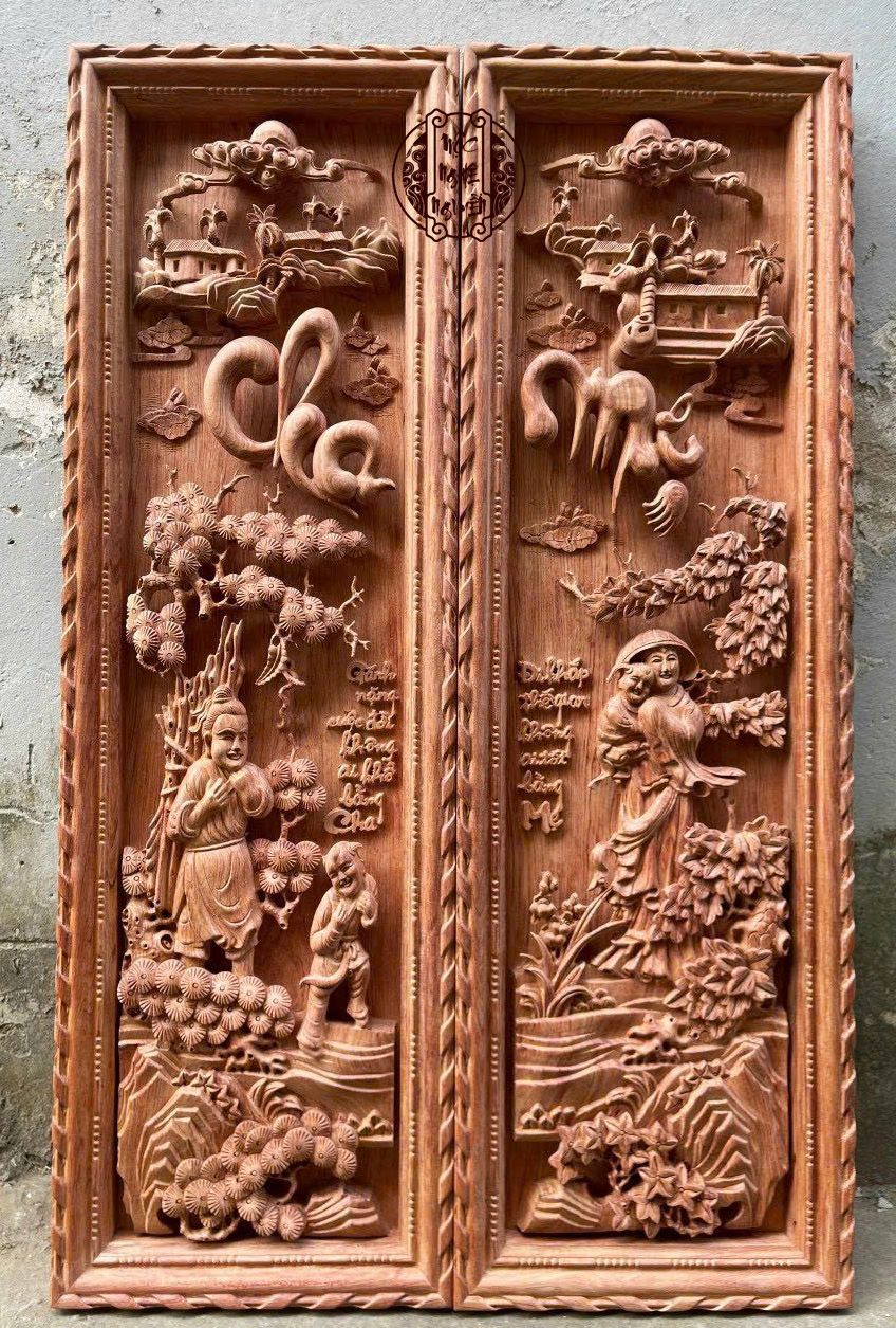 Tranh cha mẹ gỗ hương đá