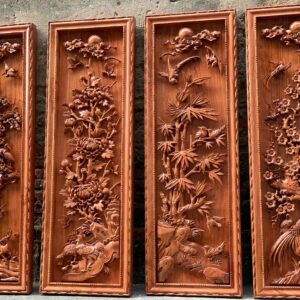 Tranh Tứ Quý Gỗ Hương Đá kích thước 127x42x5cm đục kênh bong