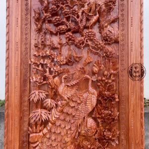 Tranh Phu Thê Viên Mãn gỗ Hương Đá kích thước 133x100x8 cm đục kênh bong