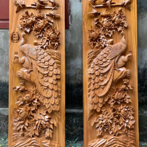 Tranh Phu Thê Viên Mãn gỗ Hương Đá kích thước 170x67x6 cm đục kênh bong
