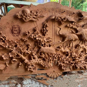 Tanh quạt tùng hạc diên niên gỗ hương đá 2