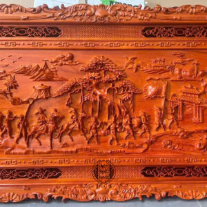 Tranh Vinh Quy Bái Tổ gỗ Hương Đỏ kích thước 155x79x4 cm đục kênh bong
