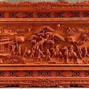 Tranh Vinh Quy Bái Tổ gỗ Hương Đỏ kích thước 217x107x6 cm đục kênh bong