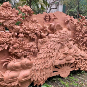 tranh quạt phu thê viên mãn gỗ hương đá đục kênh bong 1