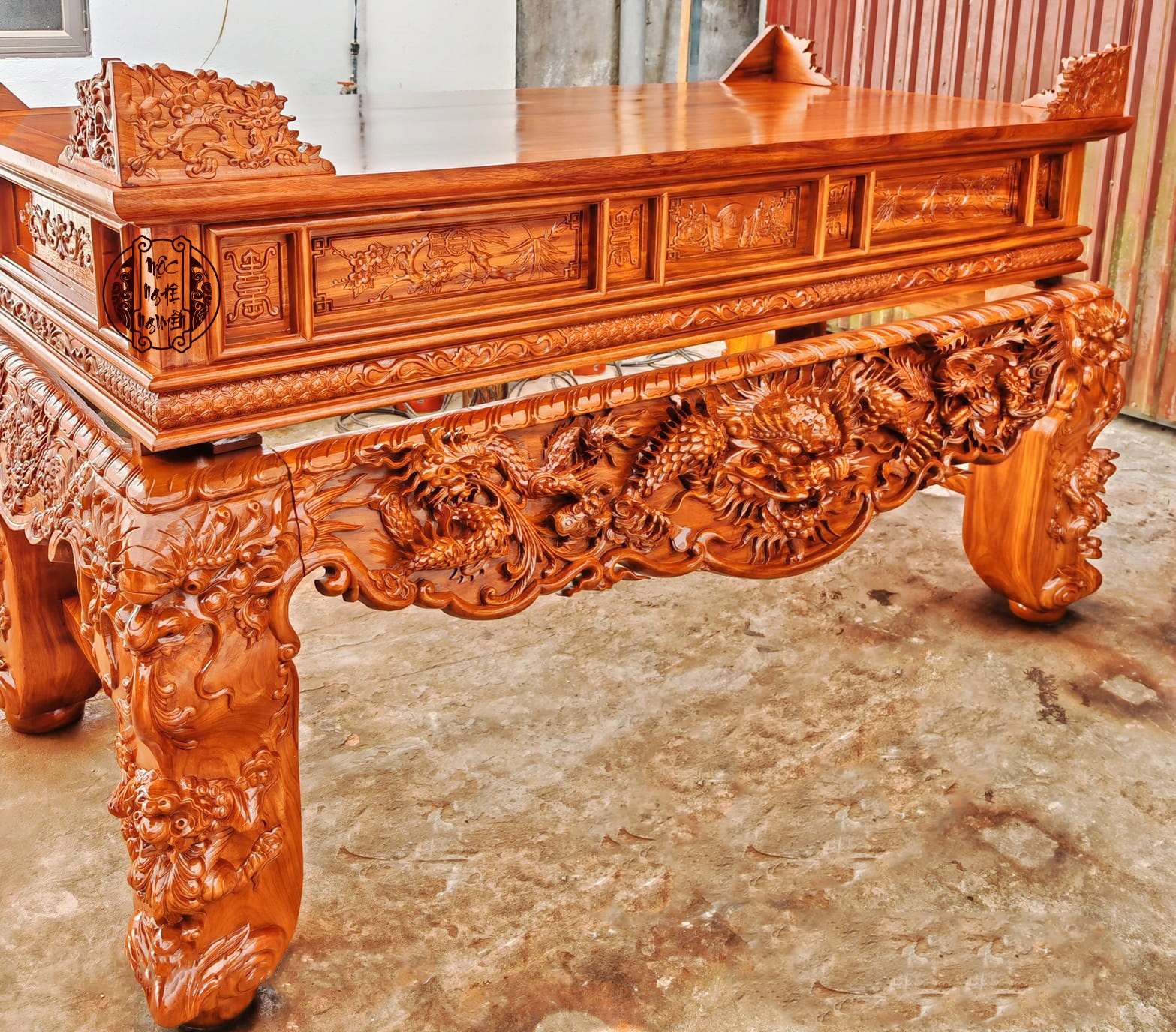 Sập thờ tứ linh gỗ hương đá
