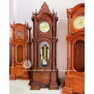 Đồng Hồ Tứ Trụ Gỗ Hương Đá Sơn Màu Óc Chó Kích Thước 230x93x43 cm