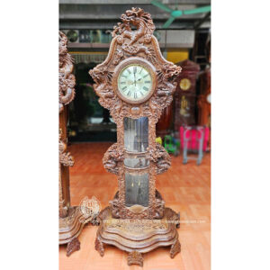 Đồng Hồ Cây Mẫu Rồng Đỉnh Gỗ Mun Đuôi Công Kích Thước 200x80x45 cm