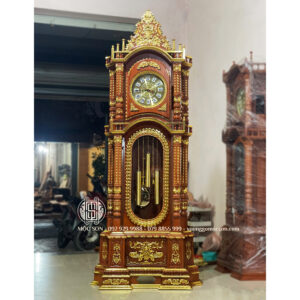 Đồng Hồ Tứ Trụ Gỗ Hương Đá Kích Thước 270x116x45 cm Dát Vàng