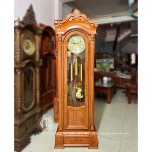 Đồng Hồ Cây Mẫu Cột Vòm Hoa Lá Tây Gỗ Hương Đá Kích Thước 220x70x35 cm