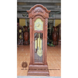 Đồng Hồ Cây Mẫu Cột Vòm Hoa Lá Tây 3 Gỗ Hương Đá Kích Thước 220x70x35 cm