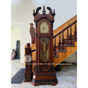 Đồng Hồ Cây Mẫu Sừng Trâu Gỗ Hương Đá Sơn Màu Óc Chó Kích Thước 210x70x33 cm