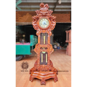Đồng Hồ Cây Mẫu Nghê Đỉnh Gỗ Hương Đá Kích Thước 200x80x45 cm