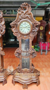 Đồng Hồ Cây Mẫu Rồng Đỉnh Gỗ Mun Đuôi Công