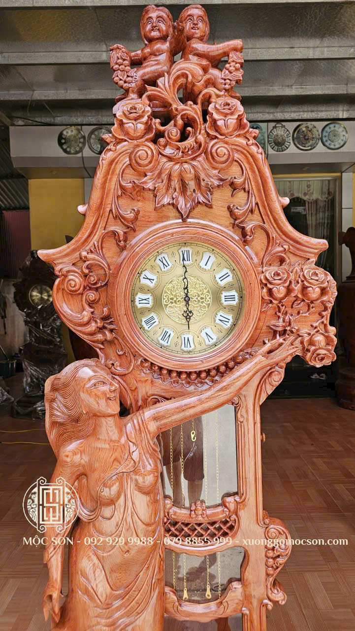 Đồng Hồ Cây Mẫu Cô Tiên 100% Gỗ Hương Đá